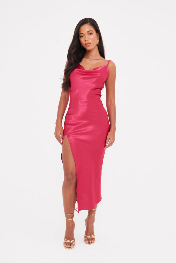 SATIN COWL NECK  MIDAXI DRESS