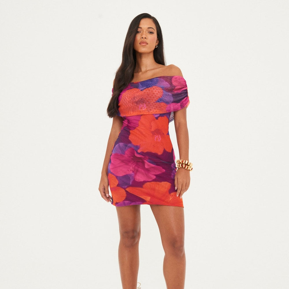 
                      
                        ABSTRACT MESH RUCHED MINI DRESS
                      
                    