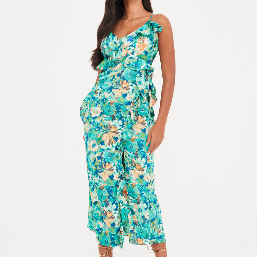 
                      
                        PRINTED RUFFLE CUT OUT MAXI DRESS
                      
                    