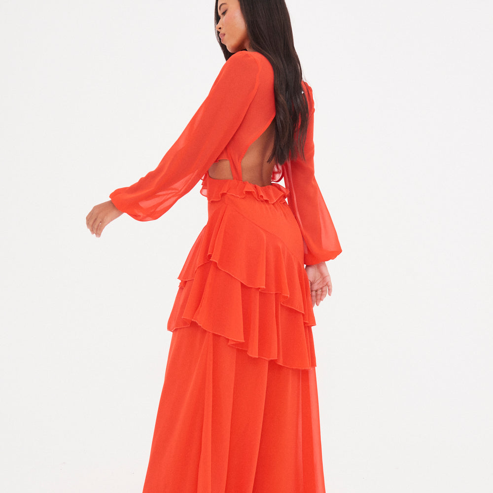 
                      
                        RUFFLE CUT OUT MAXI DRESS
                      
                    