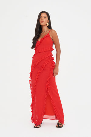 CHIFFON RUFFLE MAXI DRESS