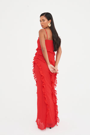 CHIFFON RUFFLE MAXI DRESS