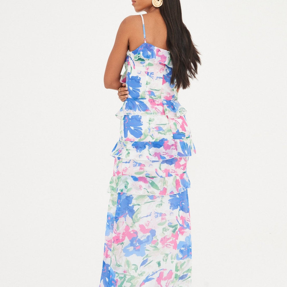 
                      
                        CHIFFON PRINTED RUFFLE MAXI DRESS
                      
                    