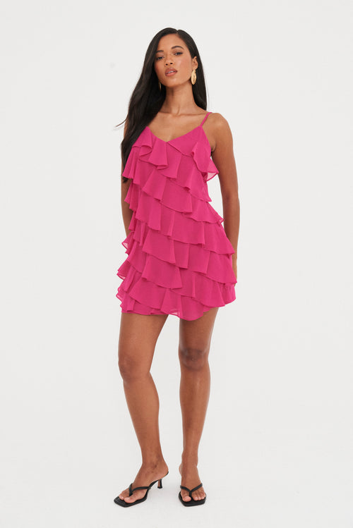 WKND Girl Pink Ruffle Slip Dress