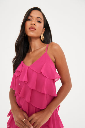 WKND Girl Pink Ruffle Slip Dress