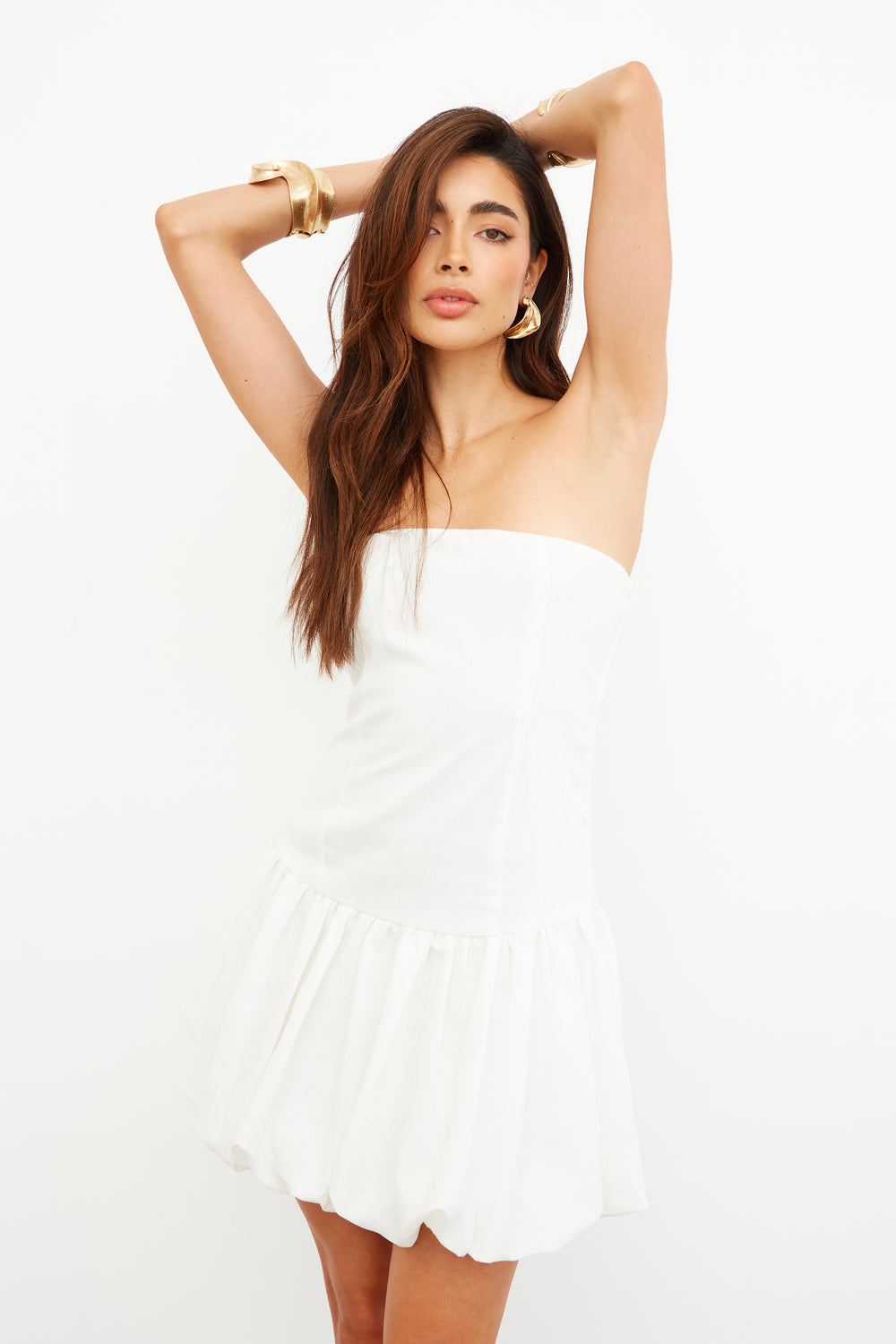 LINEN BALLOON MINI DRESS