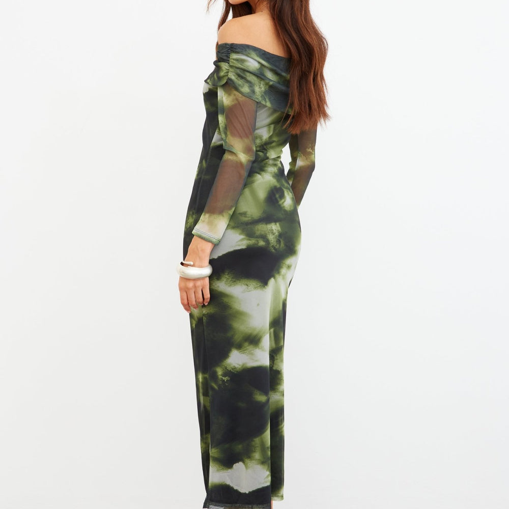 
                      
                        ABSTRACT MESH OFF SHOULDER MAXI DRESS
                      
                    