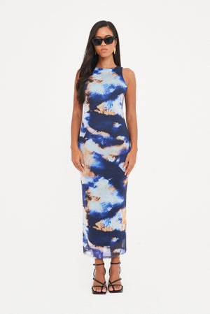 ABSTRACT MESH MIDAXI DRESS