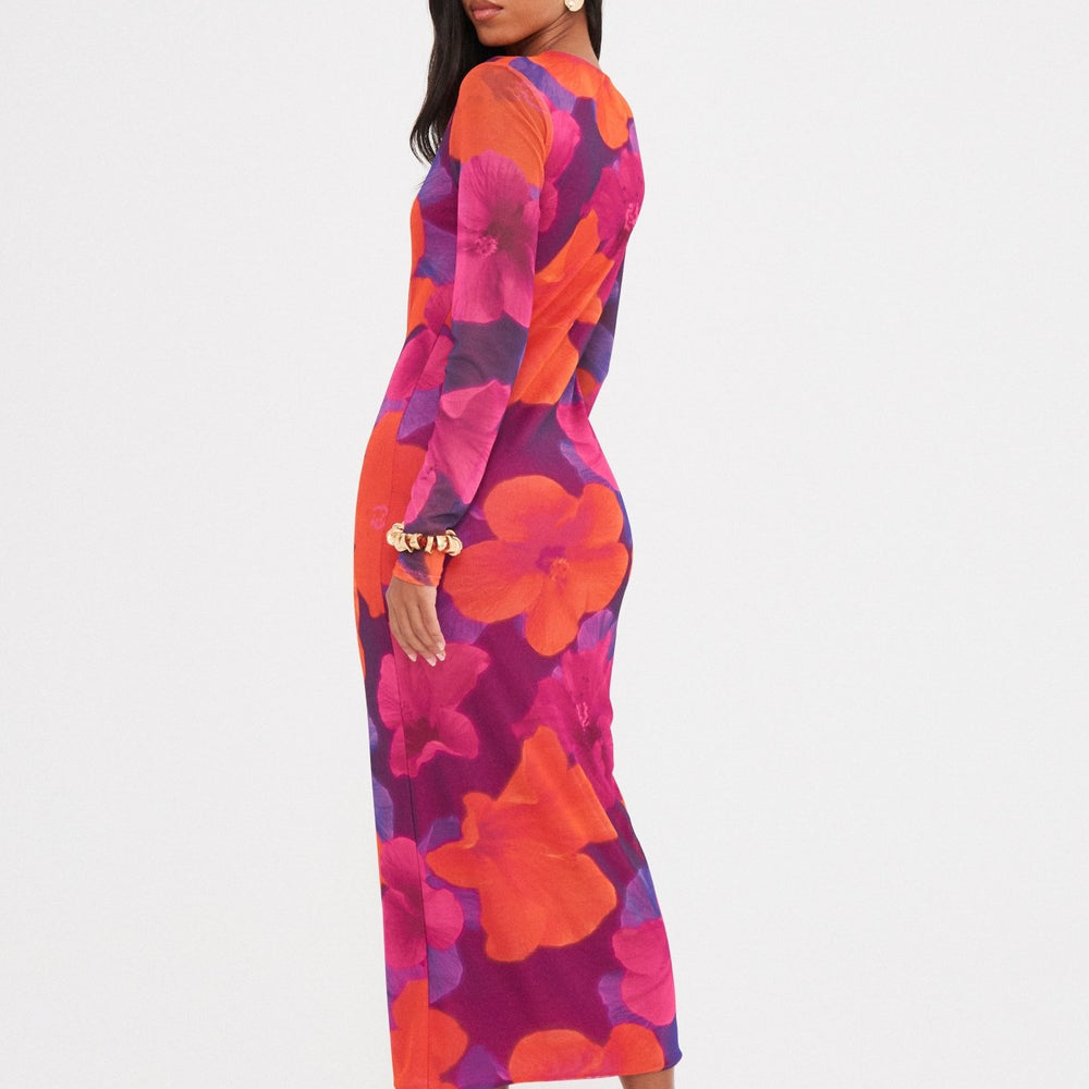 
                      
                        ABSTRACT MESH LONG SLEEVE MIDAXI DRESS
                      
                    