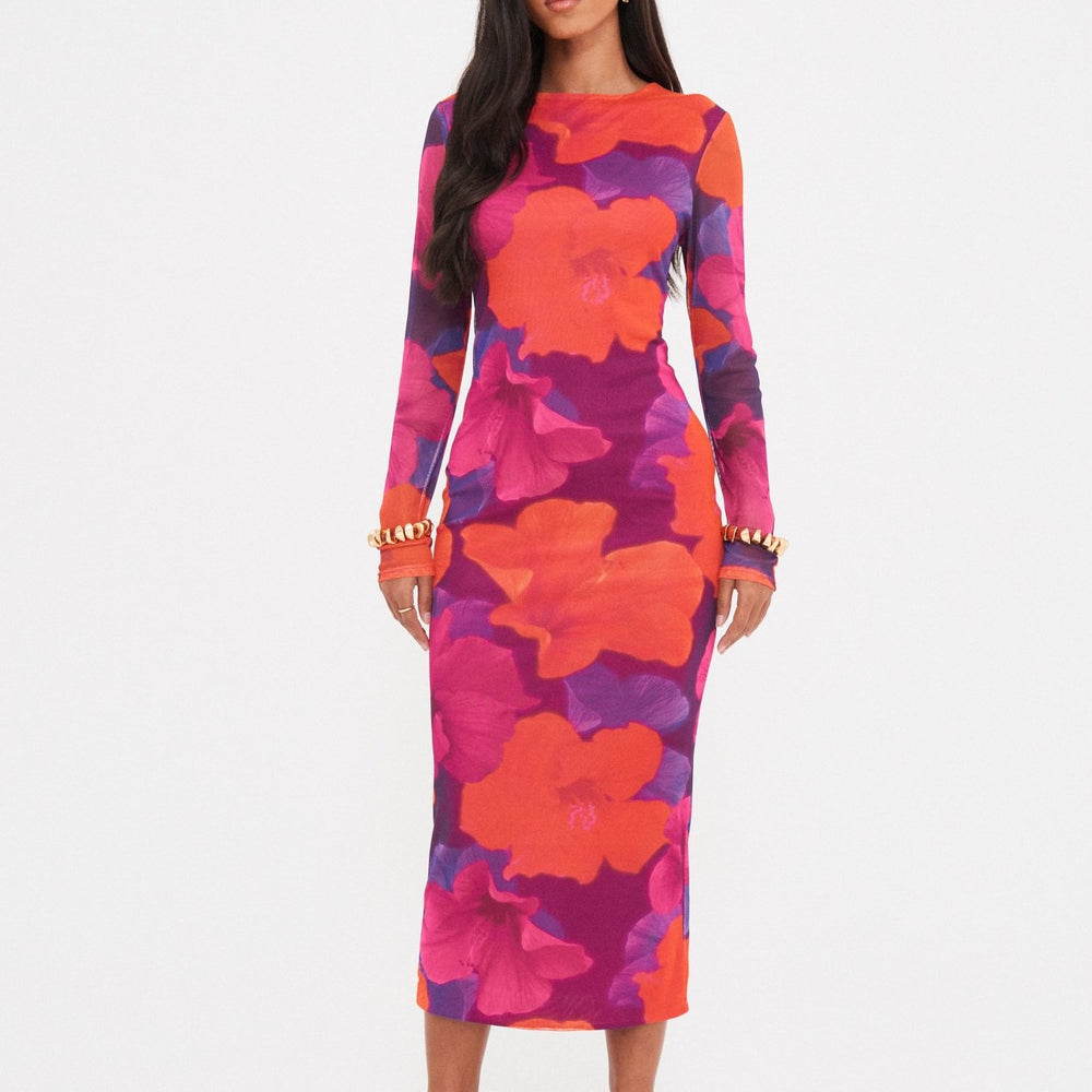 
                      
                        ABSTRACT MESH LONG SLEEVE MIDAXI DRESS
                      
                    