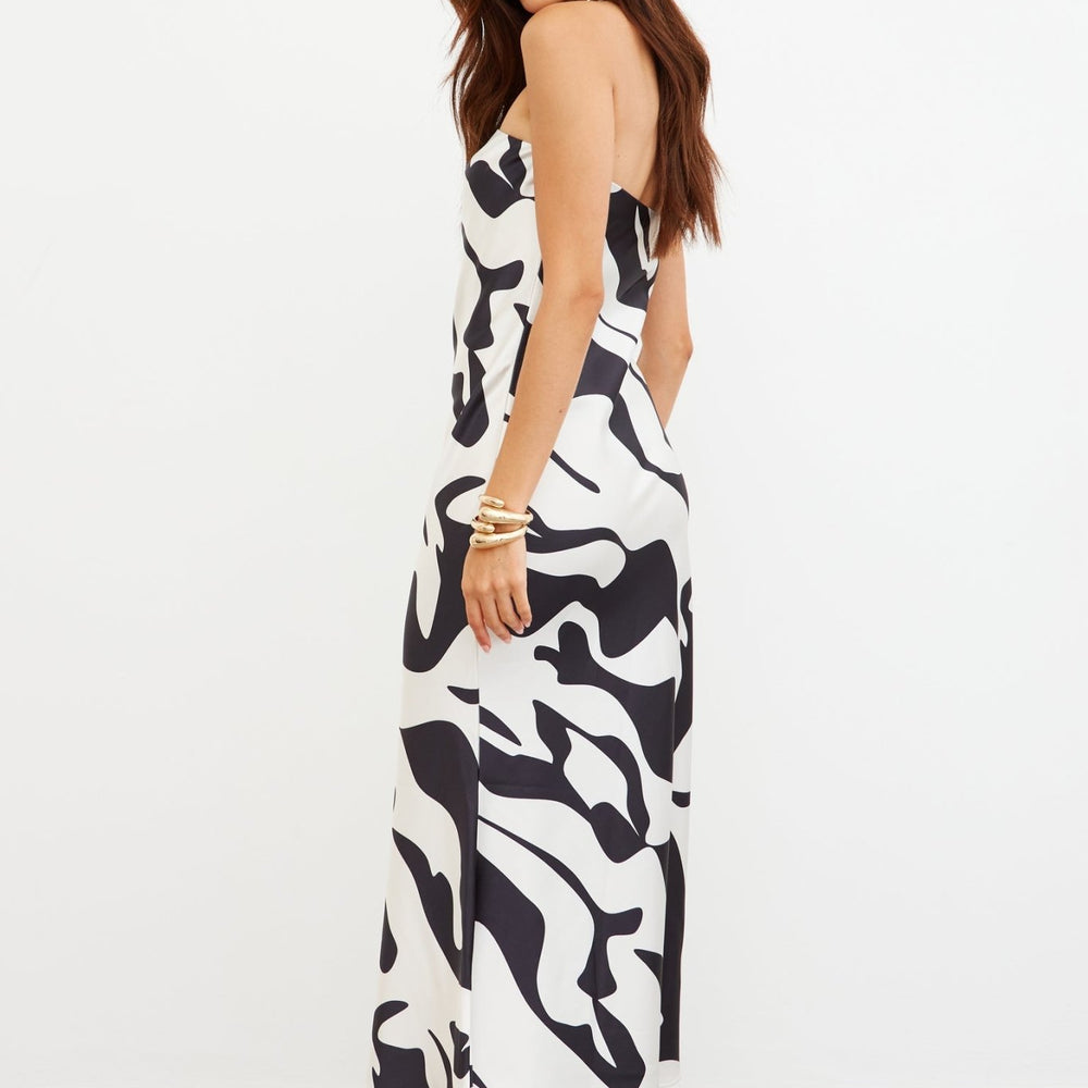 WKND Girl Ivory Abstract Satin Bandeau Maxi Dress