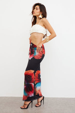 WKND Girl Floral Rose Mesh Low Maxi Skirt