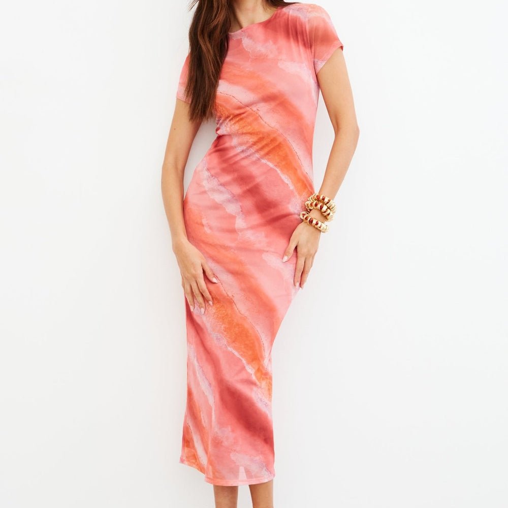 
                  
                    ABSTRACT MESH CAP SLEEVE MIDAXI DRESS
                  
                