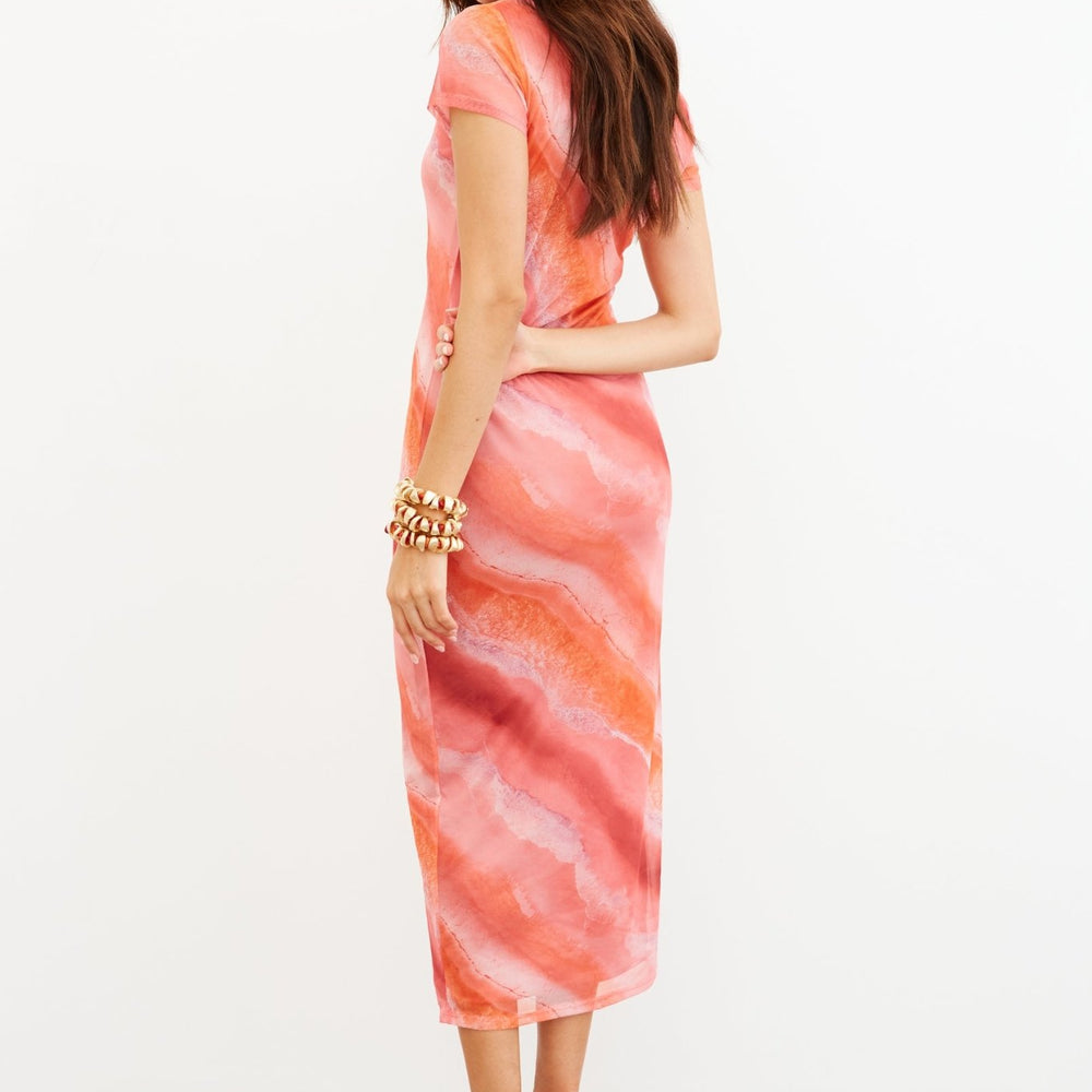 
                  
                    ABSTRACT MESH CAP SLEEVE MIDAXI DRESS
                  
                