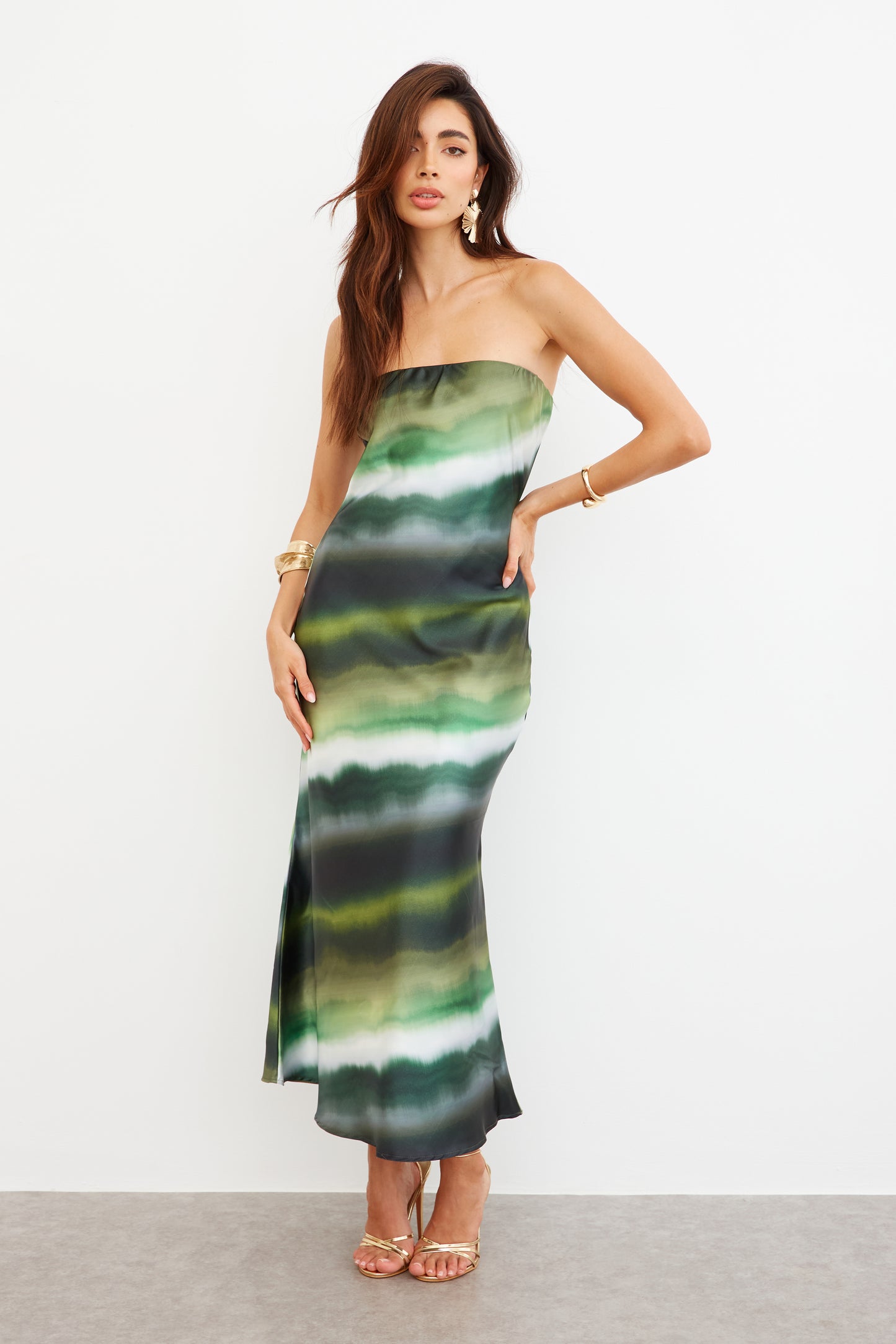 WKNDGirl Abstract Satin Bias Cut Maxi Dress