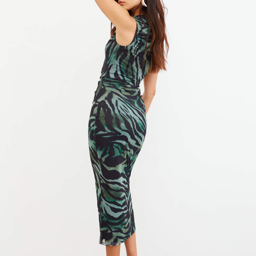 Zebra Mesh Maxi Dress in Green