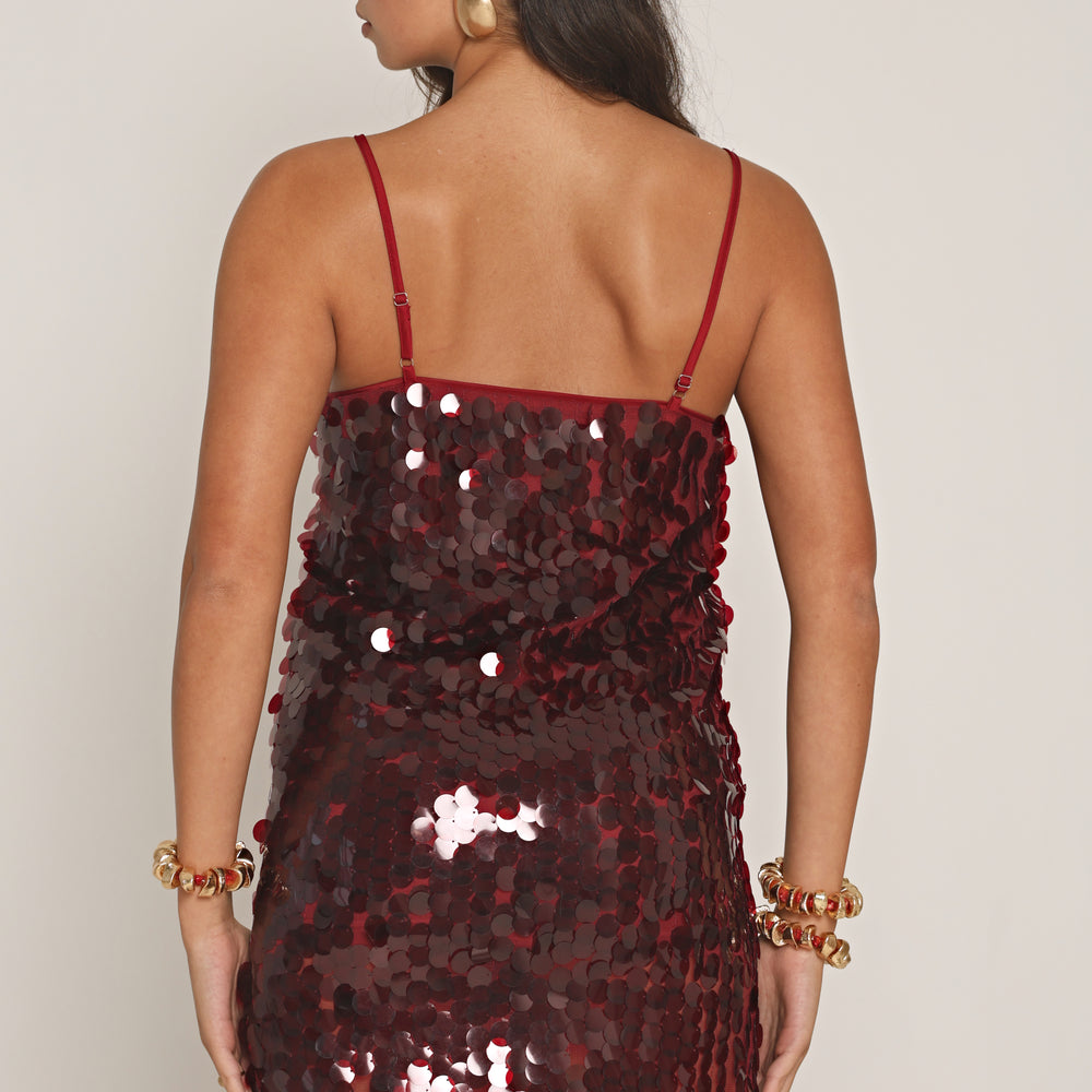 
                      
                        DISC SEQUIN SLIP DRESS
                      
                    