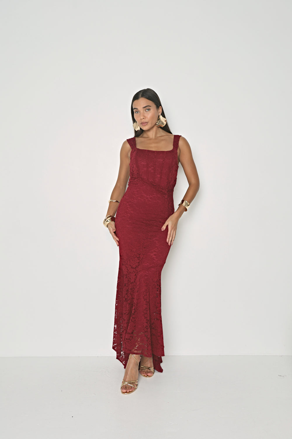 LACE DRAPE MAXI DRESS