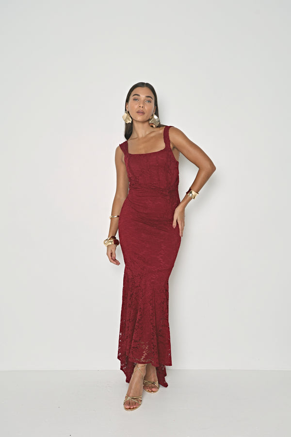 LACE DRAPE MAXI DRESS