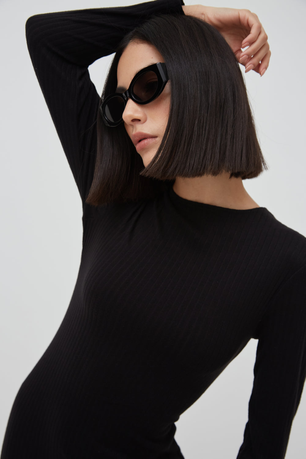 Soft Rib Crew Neck Midaxi Dress in Black