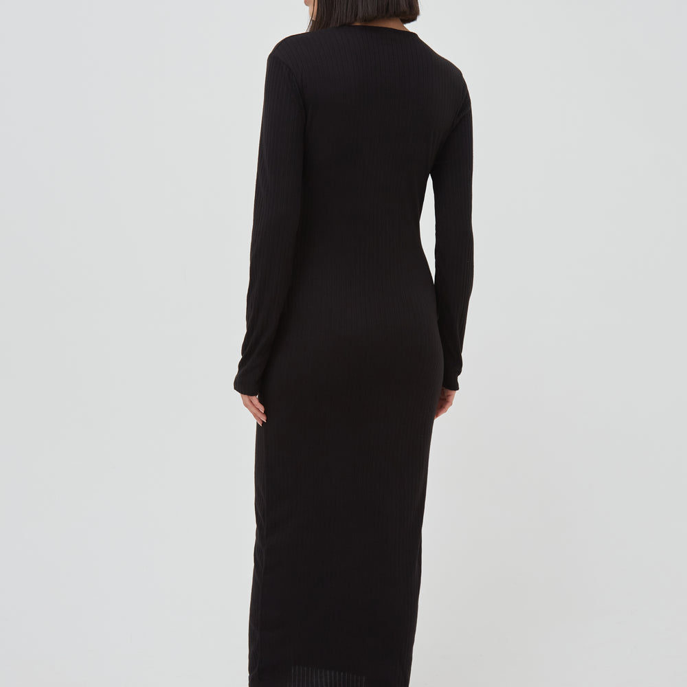 
                      
                        Soft Rib Crew Neck Midaxi Dress in Black
                      
                    