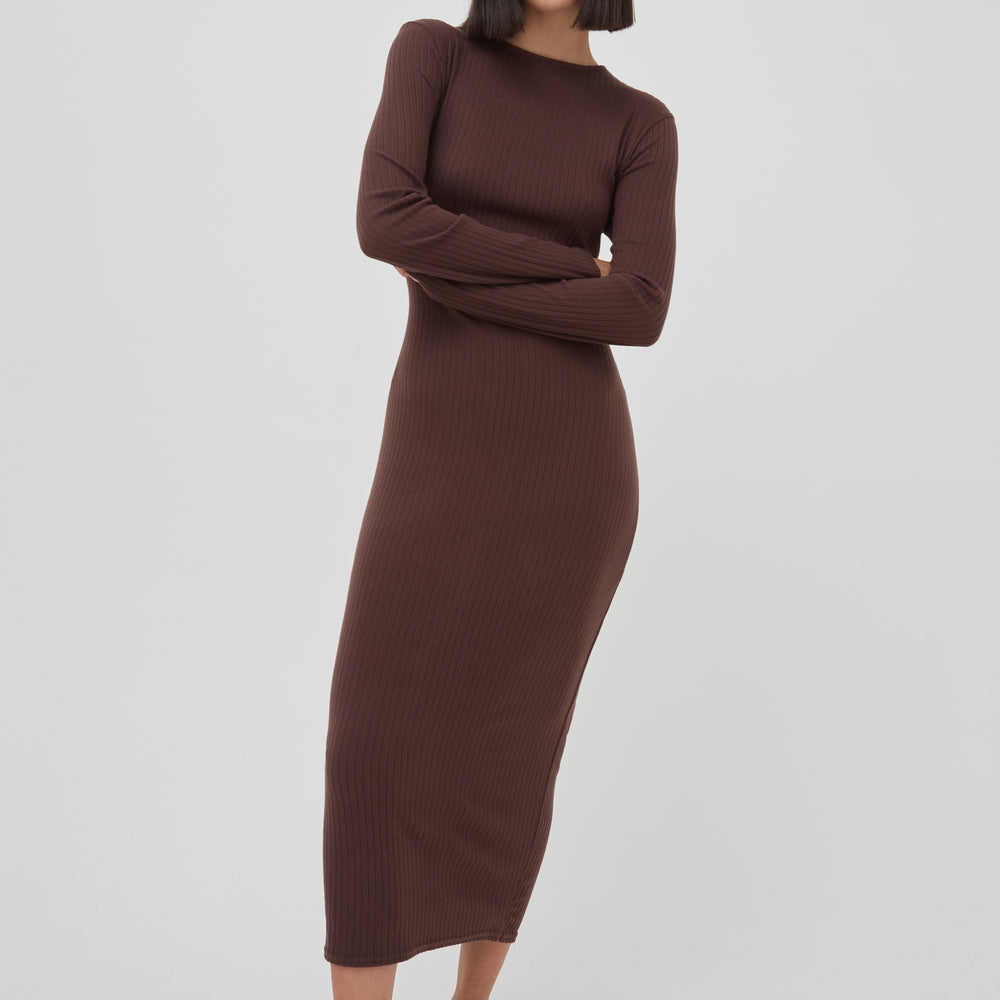 
                      
                        SOFT RIB CREW NECK MIDAXI DRESS
                      
                    