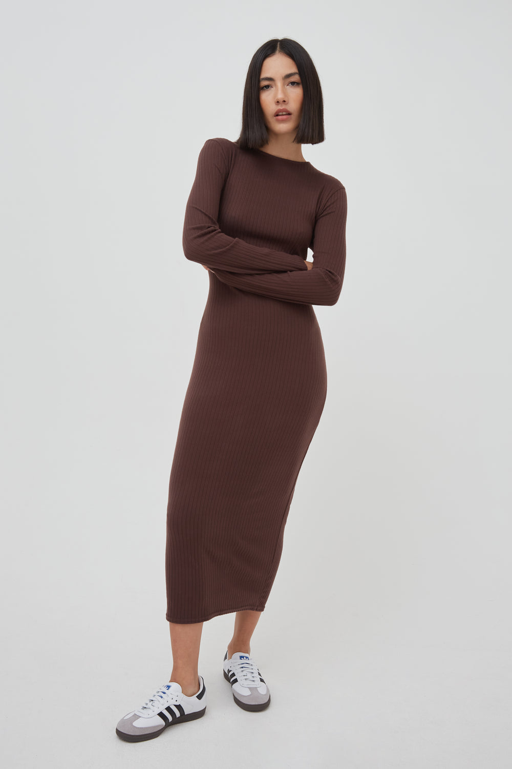 SOFT RIB CREW NECK MIDAXI DRESS