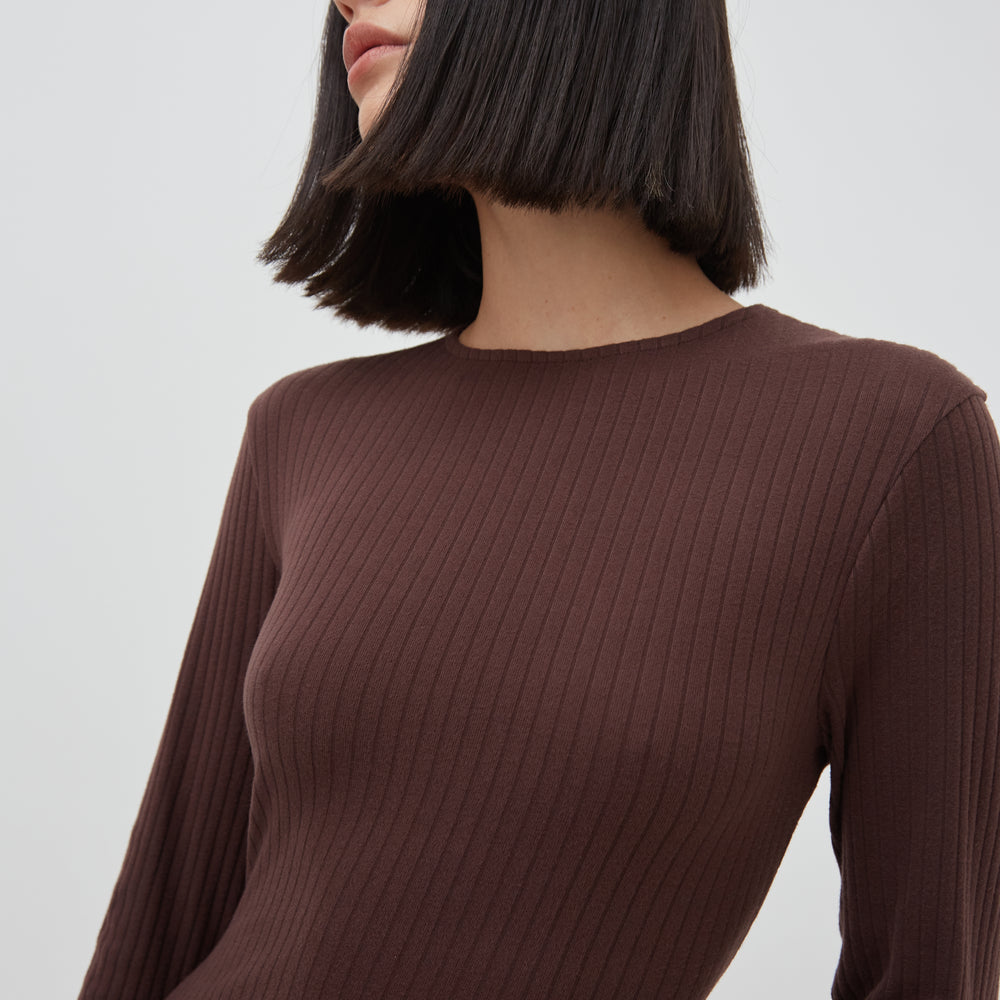 
                      
                        Soft Rib Crew Neck Midaxi Dress in Brown
                      
                    