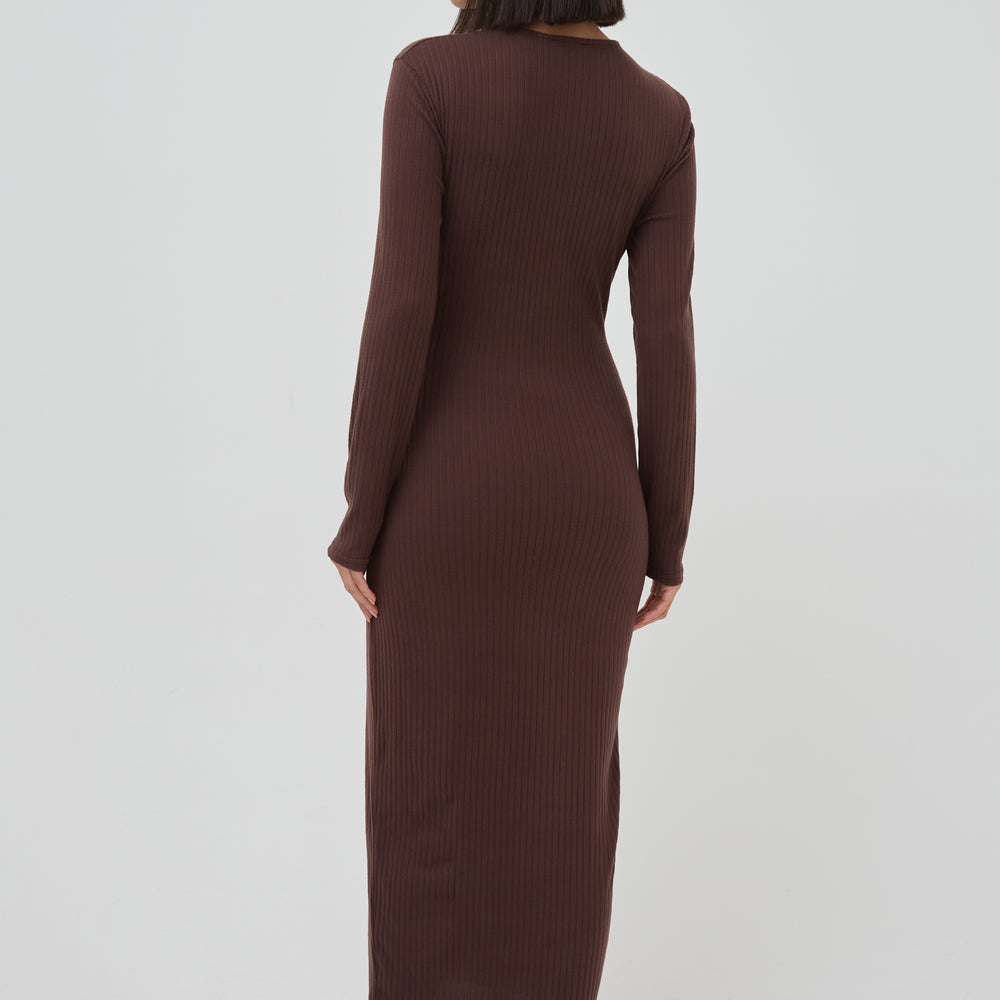 
                      
                        SOFT RIB CREW NECK MIDAXI DRESS
                      
                    