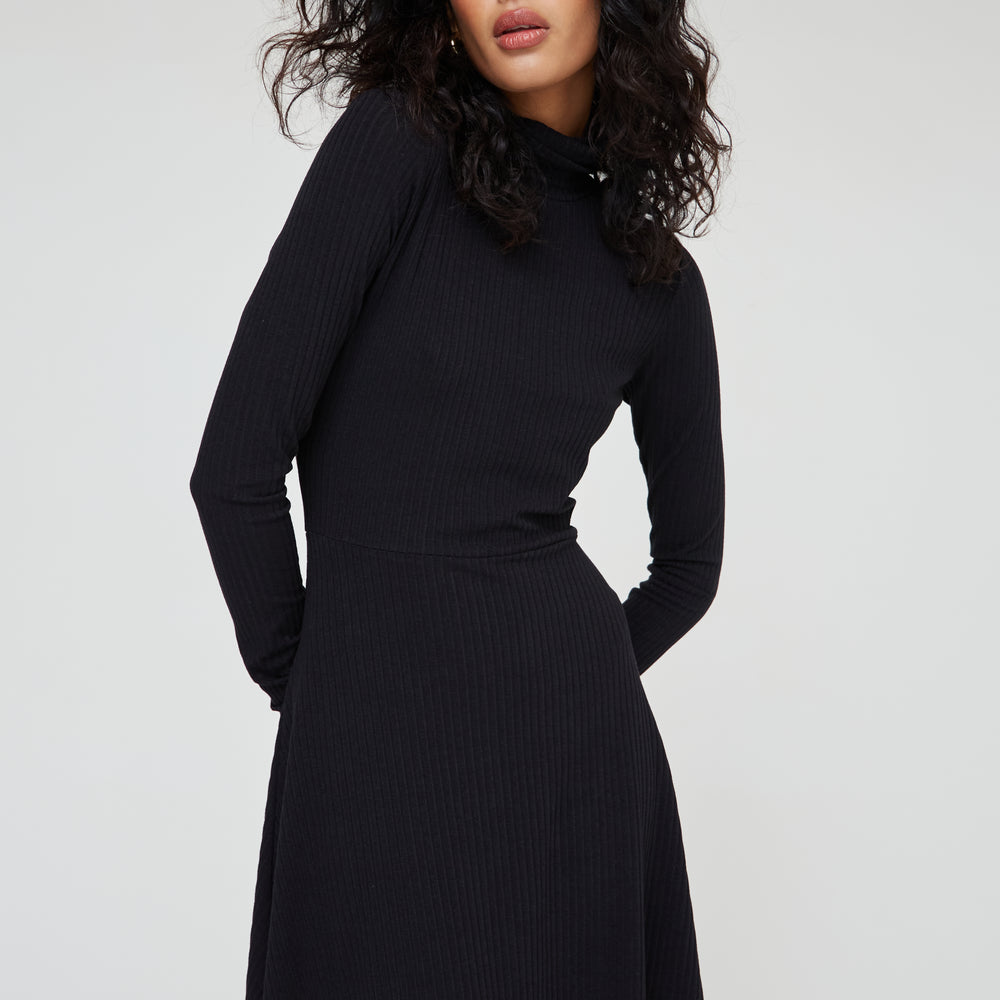 SOFT RIB ROLL NECK SKATER DRESS