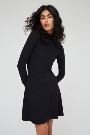 SOFT RIB ROLL NECK SKATER DRESS