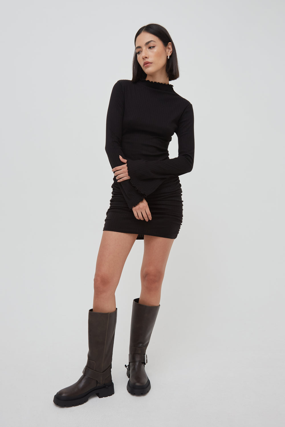 Soft Rib Ruched Mini Dress