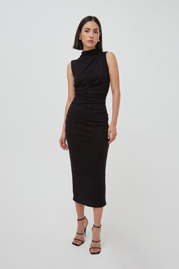 RIB SLEEVELESS DRAPE MIDAXI DRESS