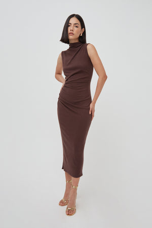 RIB SLEEVELESS DRAPE MIDAXI DRESS