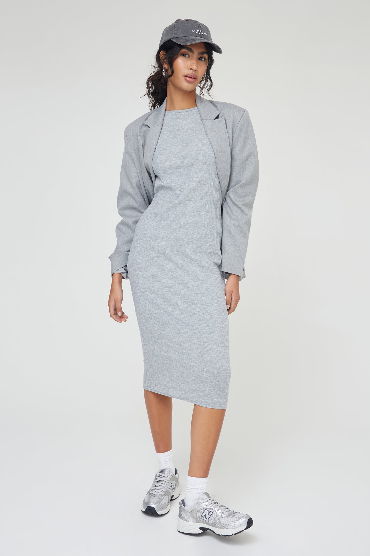 Soft Rib Turtle neck Basics Mini Dress in Grey