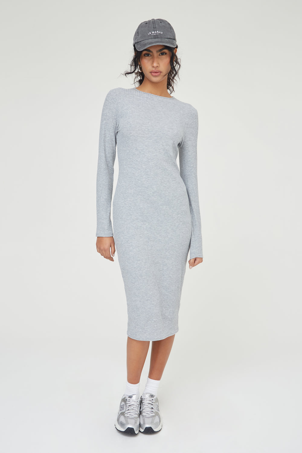 Soft Rib Turtle neck Basics Mini Dress in Grey