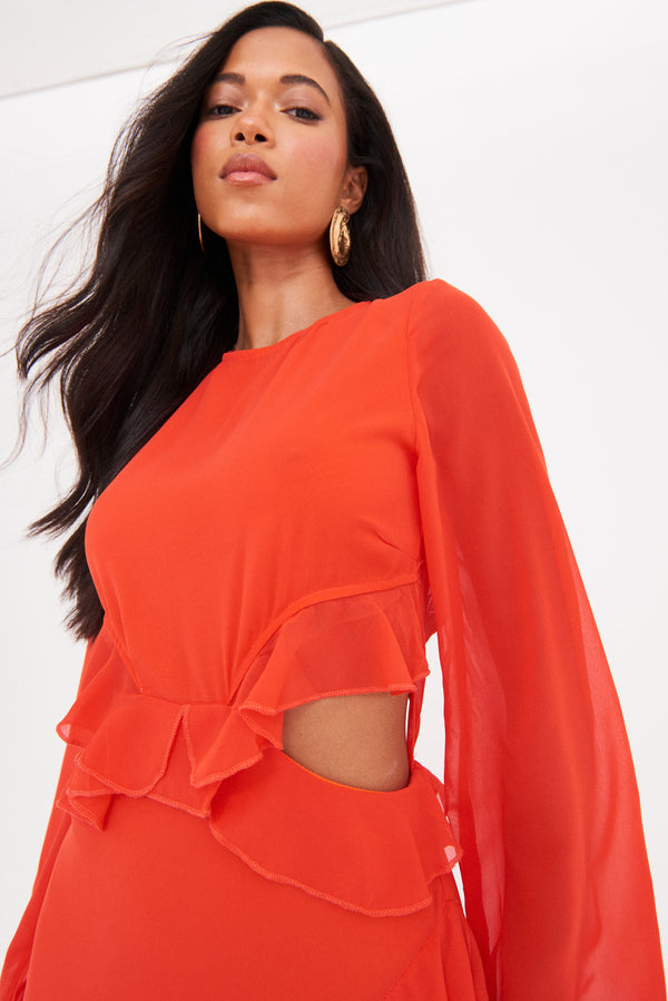 RUFFLE CUT OUT MAXI DRESS