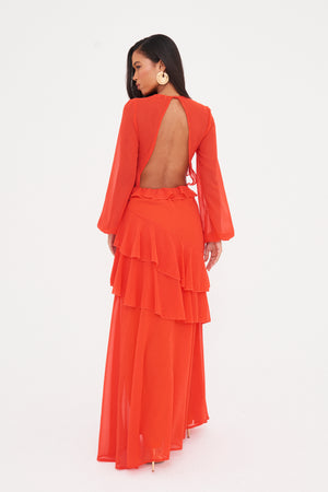 RUFFLE CUT OUT MAXI DRESS