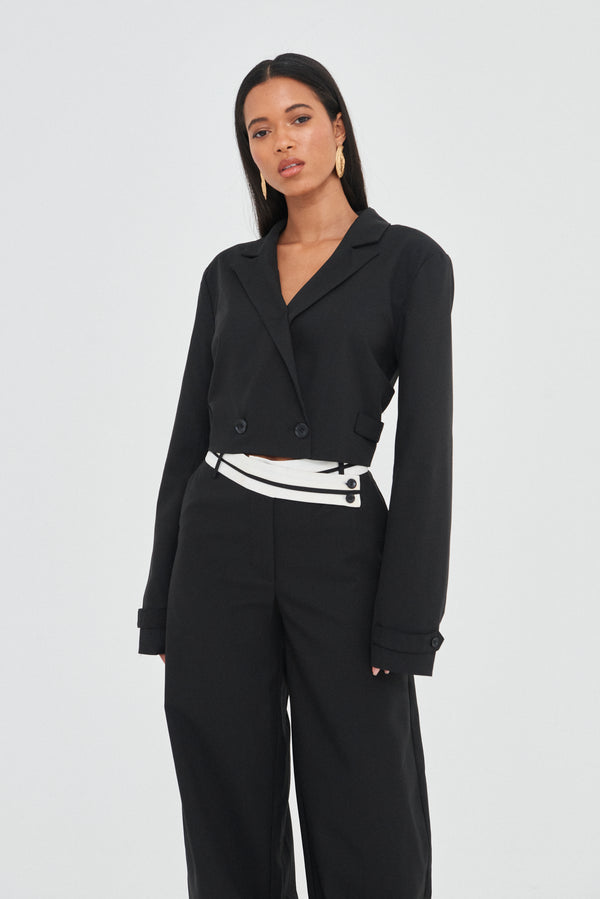 TAILORED CONTRAST WAISTBAND TROUSERS