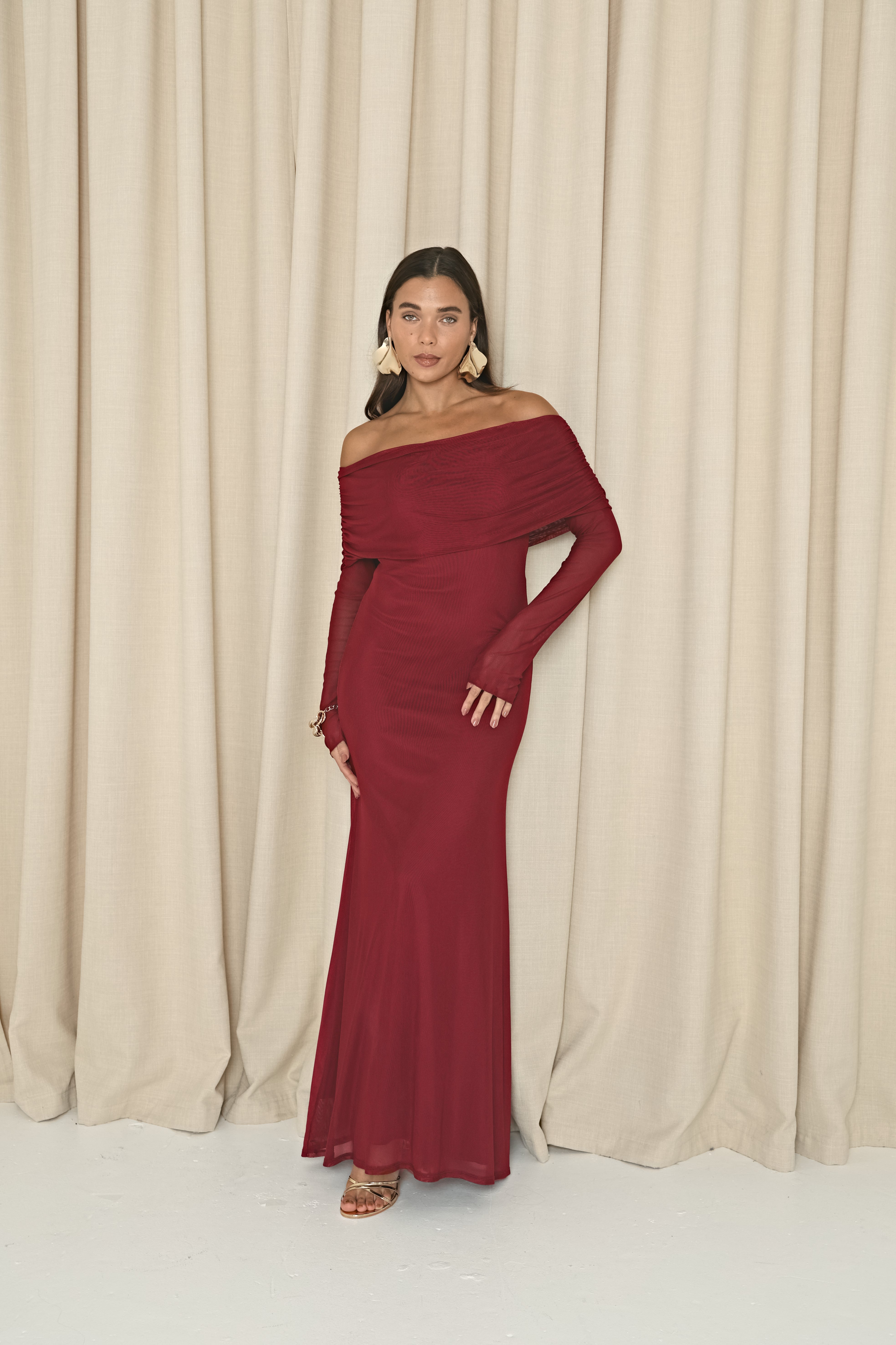 BARDOT MESH MAXI DRESS BARDOT MESH MAXI DRESS
