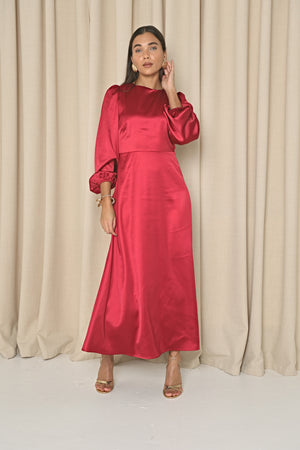 SATIN BOW BACK MIDAXI DRESS