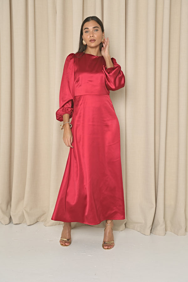 SATIN BOW BACK MIDAXI DRESS