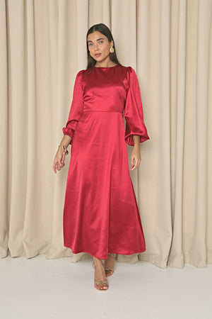 SATIN BOW BACK MIDAXI DRESS