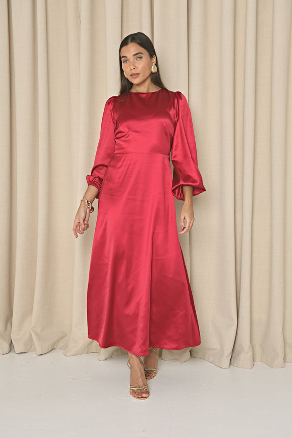 SATIN BOW BACK MIDAXI DRESS