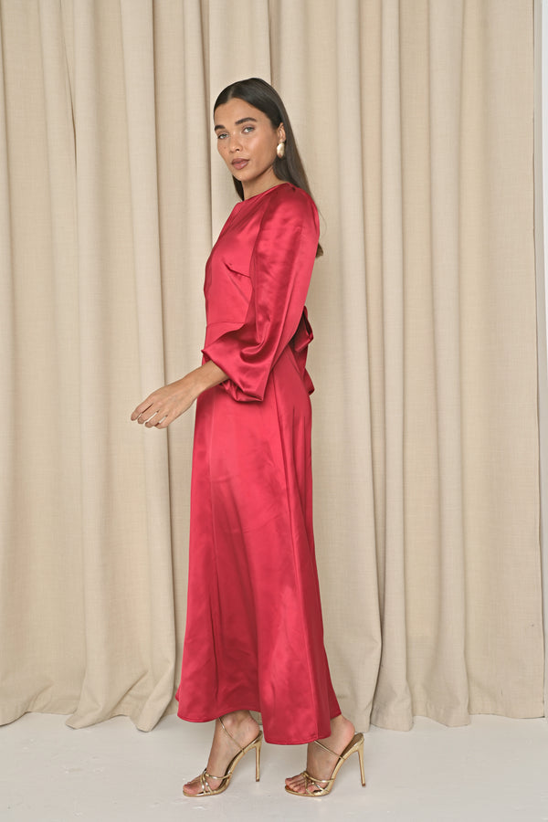 SATIN BOW BACK MIDAXI DRESS