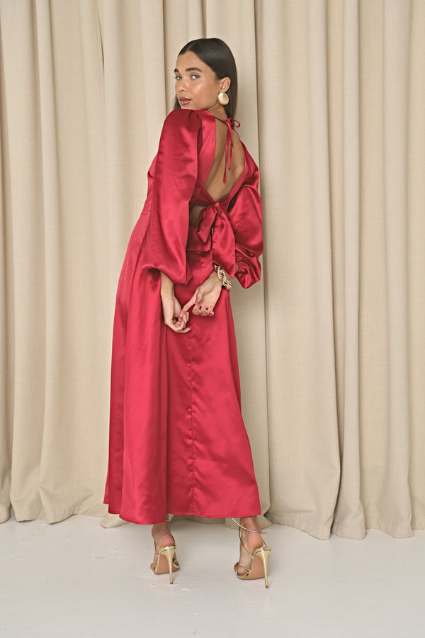SATIN BOW BACK MIDAXI DRESS