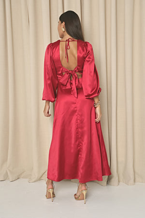 SATIN BOW BACK MIDAXI DRESS