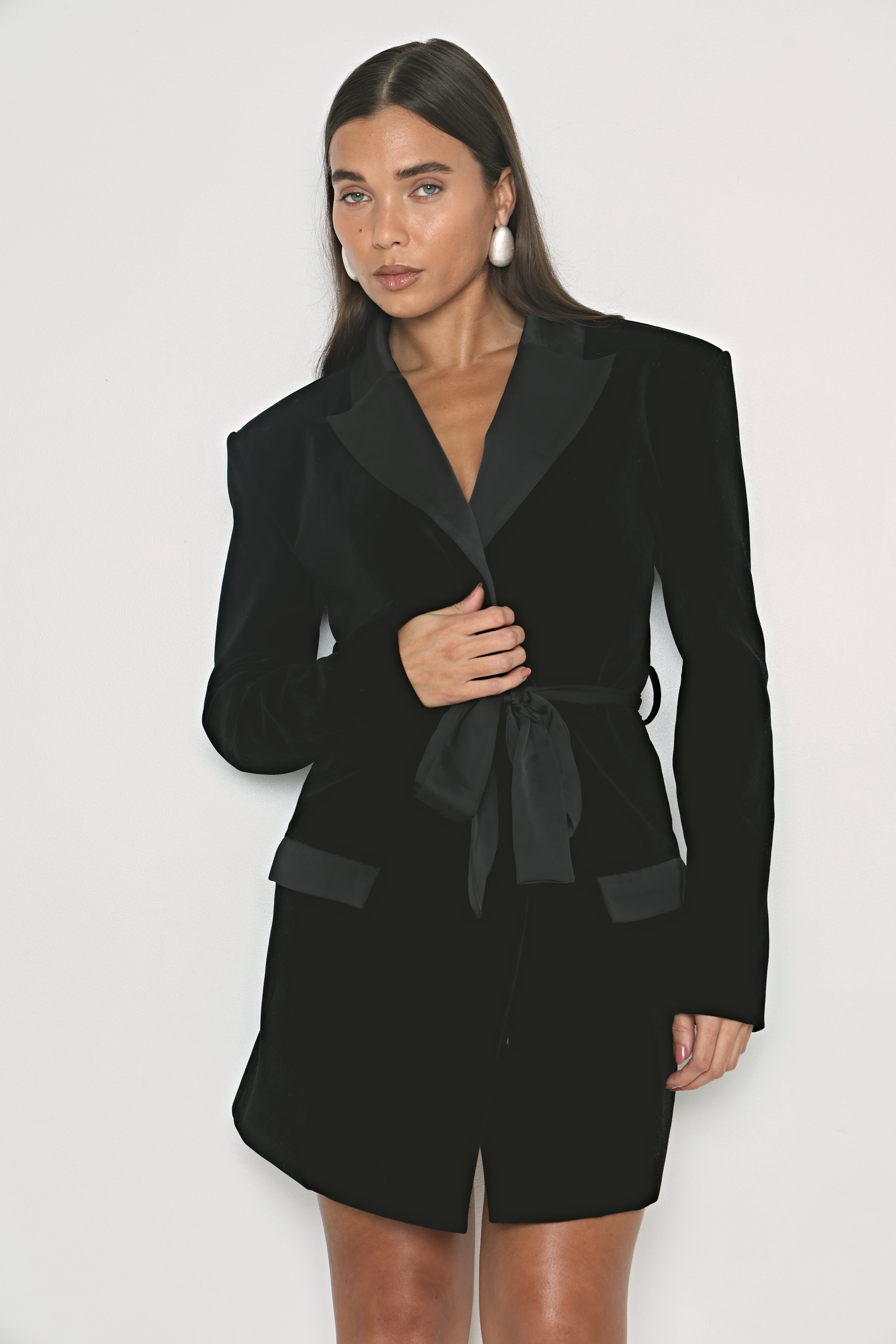 black velvet blazer dress Black Double Breasted Slim Velvet Blazer Dress