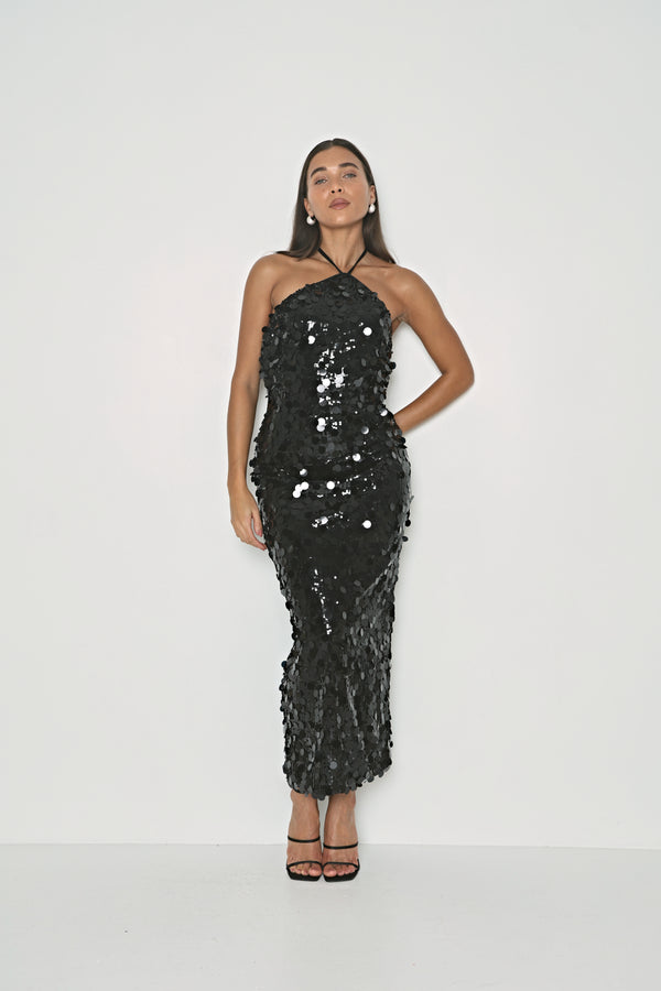 SEQUIN HALTER MAXI DRESS