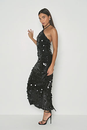 SEQUIN HALTER MAXI DRESS